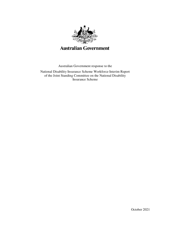 Australian Government response to the National Disability Insurance Scheme Workforce Interim Report of the Joint Standing Committee on the National Disability Insurance Scheme cover page
