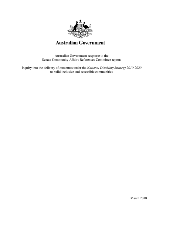 Australian Government response to the Senate Community Affairs References Committee Report cover page