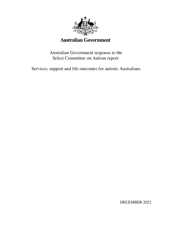 Australian Government response to the Senate Select Committee on Autism cover page