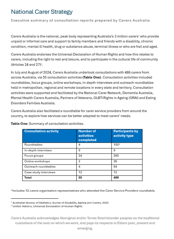 Carers Australia – Executive summary