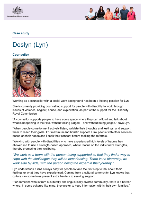 Case study – Doslyn (Lyn) Counsellor cover page
