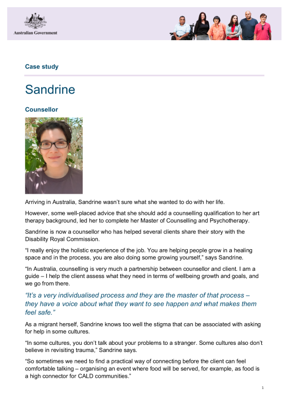 Case study – Sandrine Counsellor