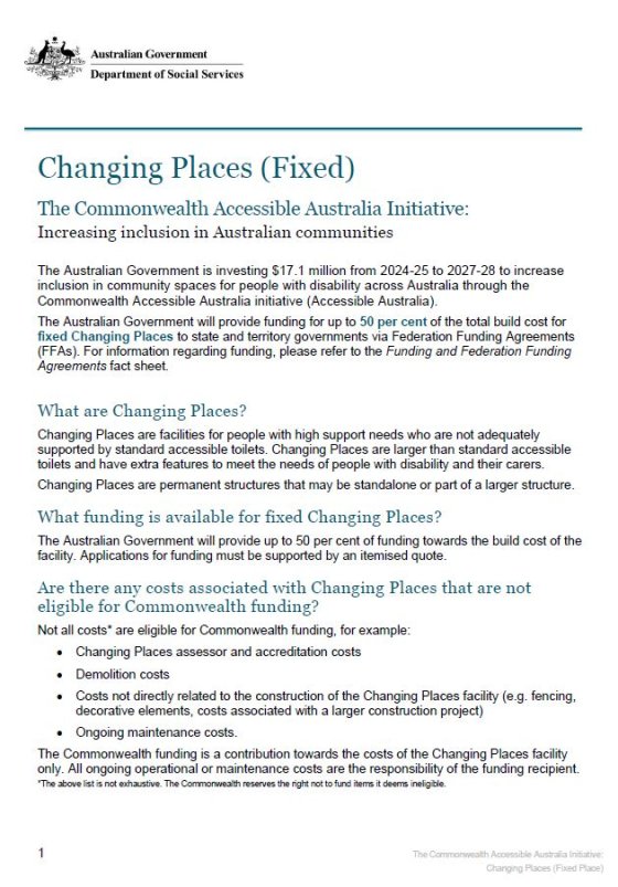 The Commonwealth Accessible Australia Initiative: Changing Places (Fixed) cover page
