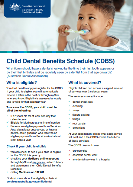 Child Dental Benefits Schedule (CDBS) Brochure cover image