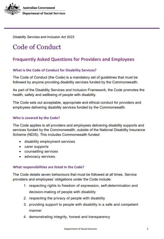 Code of Conduct Frequently Asked Questions for service providers cover page