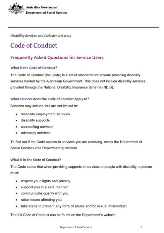 Code of Conduct Frequently Asked Questions for service users cover page