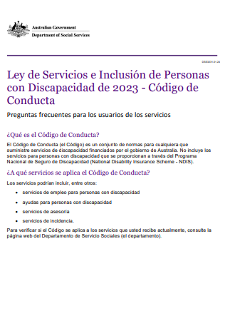 Code of Conduct FAQ Service users cover page