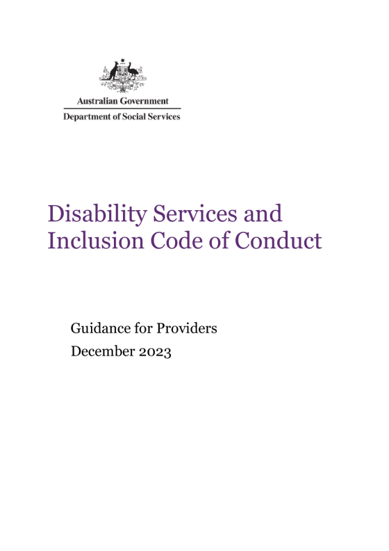Code of Conduct Guidance for Providers – Disability Services cover page