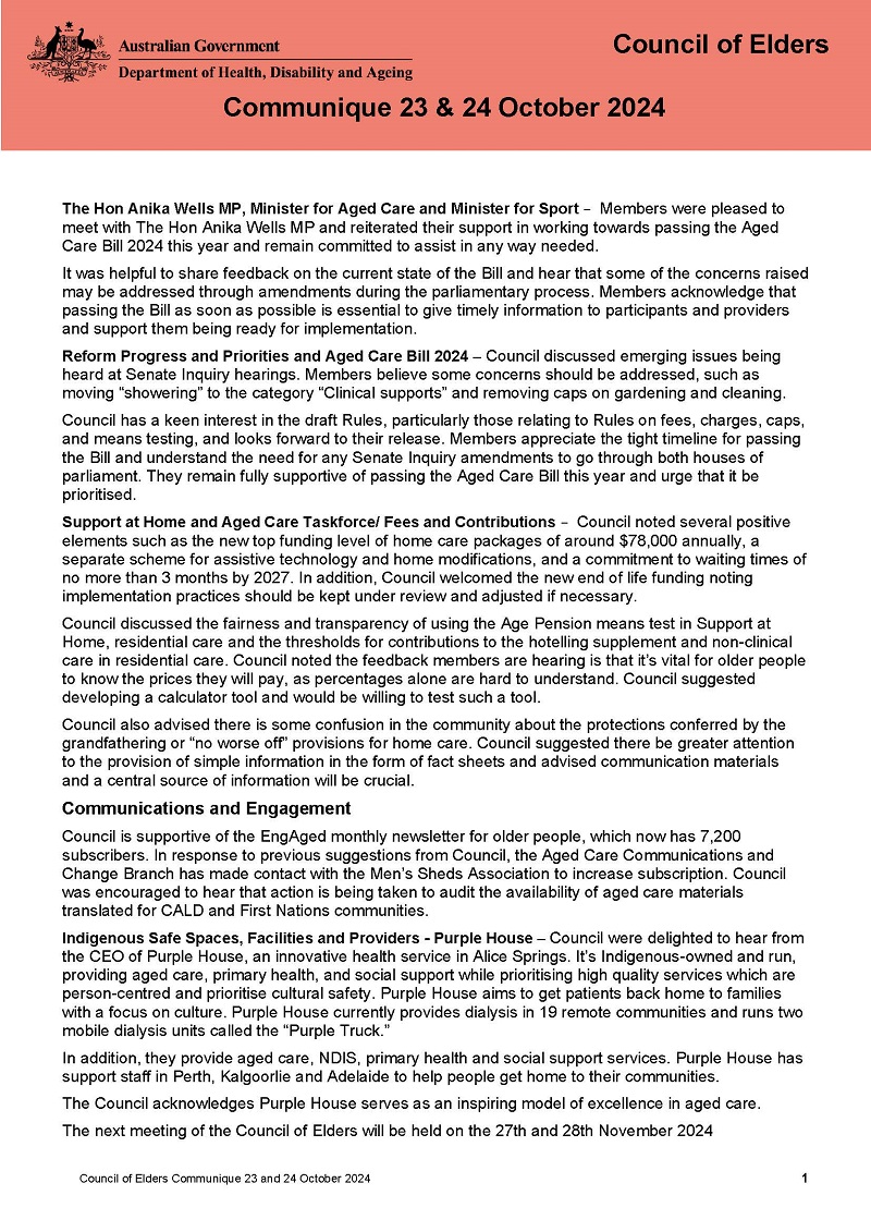 Council of Elders Communique - 23 and 24 October 2024 cover page