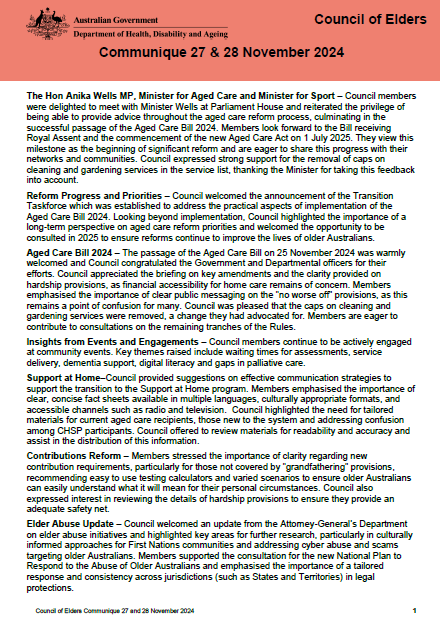 Council of Elders Communique – 27 and 28 November 2024 cover page