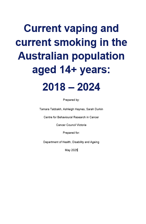 Current vaping and current smoking in the Australian population aged 14+ years cover page