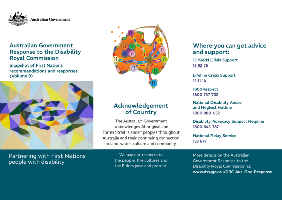 Disability Royal Commission Australian Government Response: Volume 9 – First Nations people with disability – Snapshot of First Nations recommendation cover page