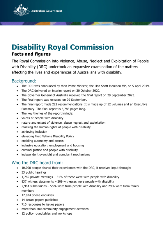 Disability Royal Commission – Facts and figures cover page