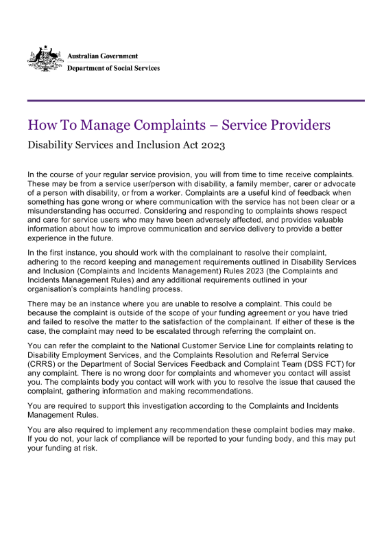 Disability Services and Inclusion Act 2023 – How to manage incidents cover page