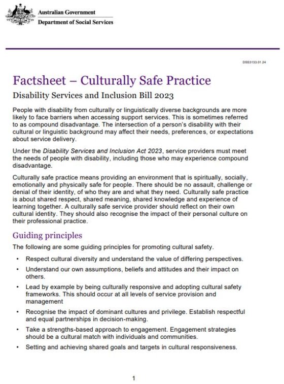 Culturally safe service provision fact sheet cover page