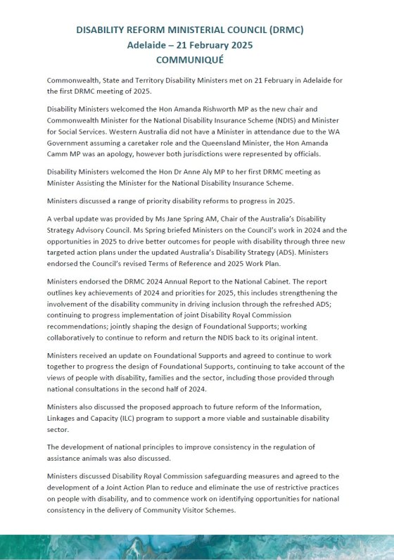 Disability Reform Ministers’ Meeting (DRMM) communique – 21 February 2025 cover page
