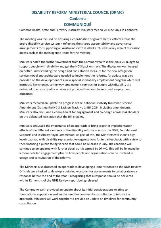 Disability Reform Ministers’ Meeting (DRMM) communique – 28 June 2024 cover page