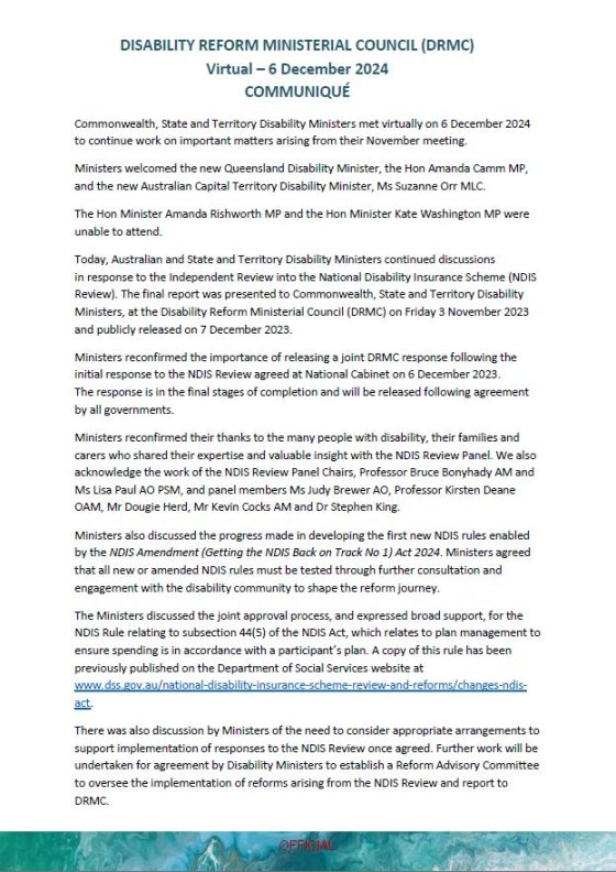 Disability Reform Ministers’ Meeting (DRMM) communique – 6 December 2024 cover page
