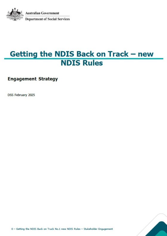 Getting the NDIS Back on Track – new NDIS Rules – engagement strategy cover page