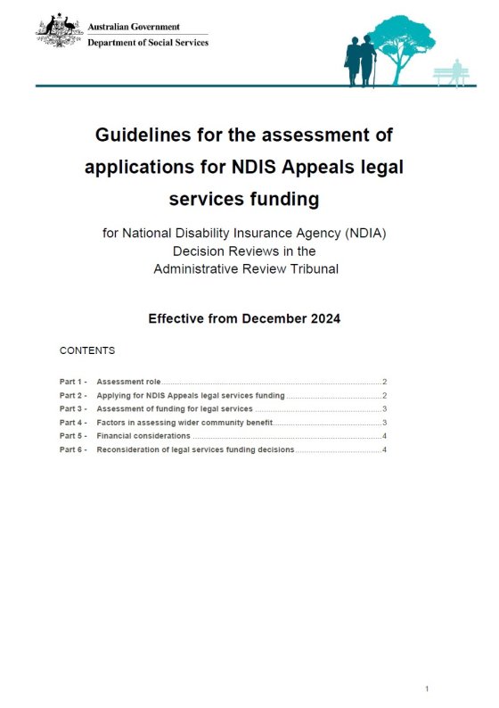 Guidelines for the assessment of application for NDIS Appeals Legal Services funding cover page
