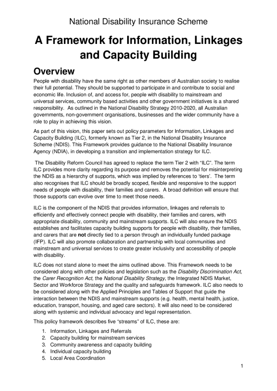 Information, Linkages and Capacity Building Policy Framework cover page