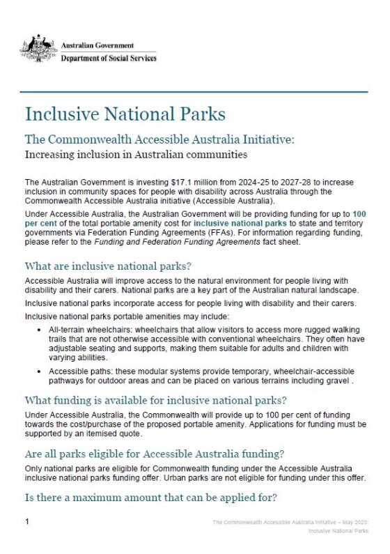 The Commonwealth Accessible Australia Initiative – Inclusive National Parks cover page