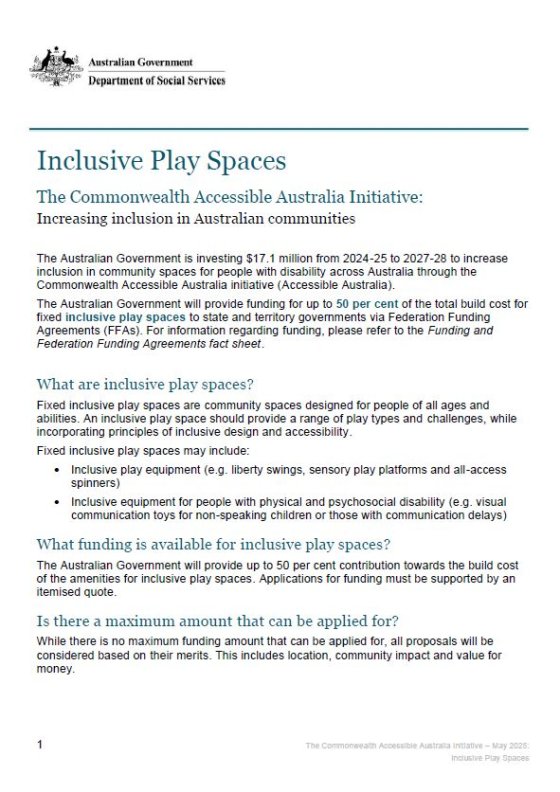 The Commonwealth Accessible Australia Initiative – Inclusive Play Spaces cover page