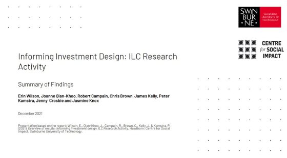 Informating investment design: ILC research activity – Summary of findings cover page