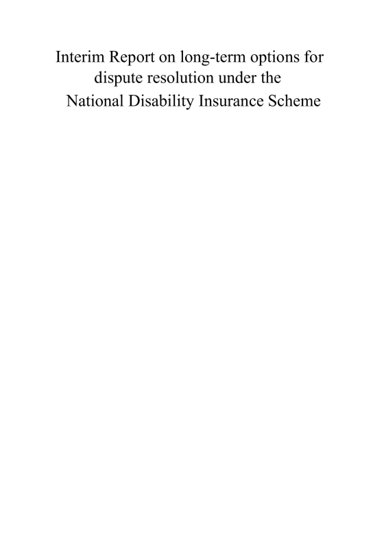 Interim Report on Long Term Options for Dispute Resolution under the National Disability Insurance Scheme cover page