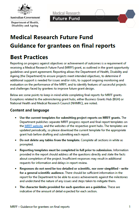 MRFF Guidance for grantees on final reports – June 2025