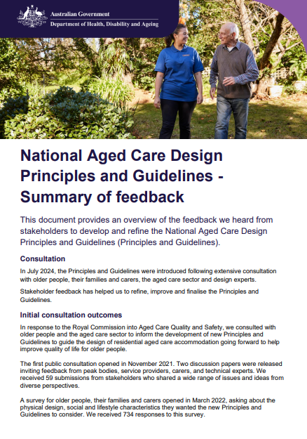 National Aged Care Design Principles and Guidelines – Summary of feedback cover page