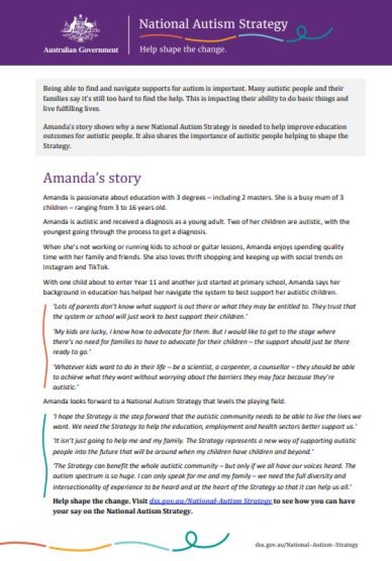 National Autism Strategy – Amanda's story cover page