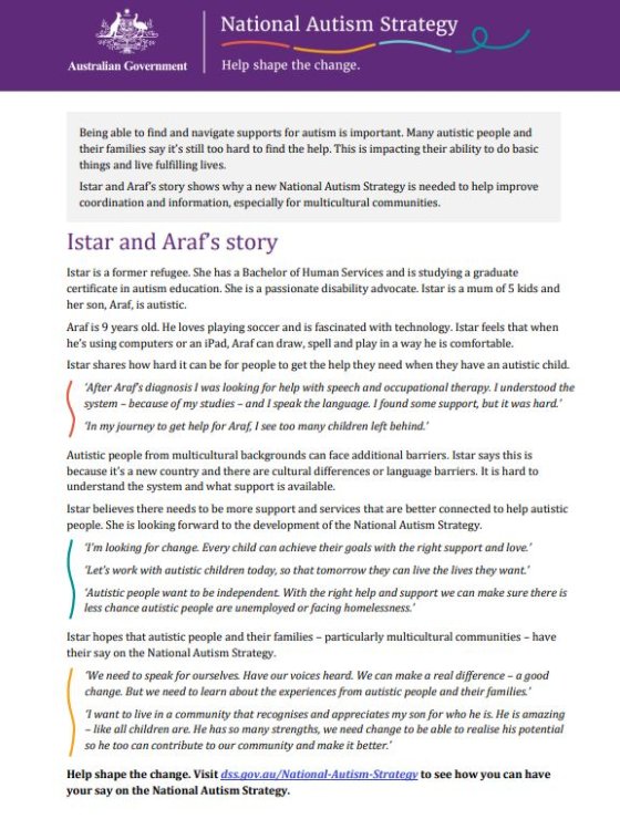 National Autism Strategy – Istar and Araf's story cover page