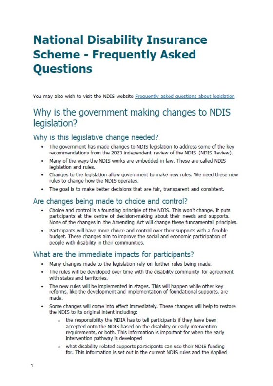 National Disability Insurance Scheme – Frequently Asked Questions