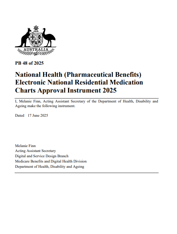 National Health (Pharmaceutical Benefits) Electronic National Residential Medication Charts Approval Instrument 2025 cover page