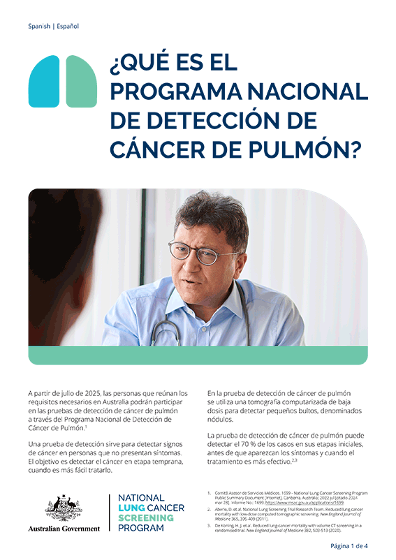 Programa Nacional de Detección de Cáncer de Pulmón: ¿Qué es el Programa Nacional de Detección de Cáncer de Pulmón? - hoja informativa