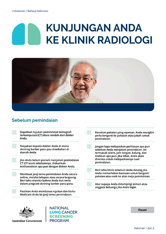 Program Skrining Kanker Paru-Paru Nasional – Kunjungan Anda ke klinik radiologi – Lembar fakta