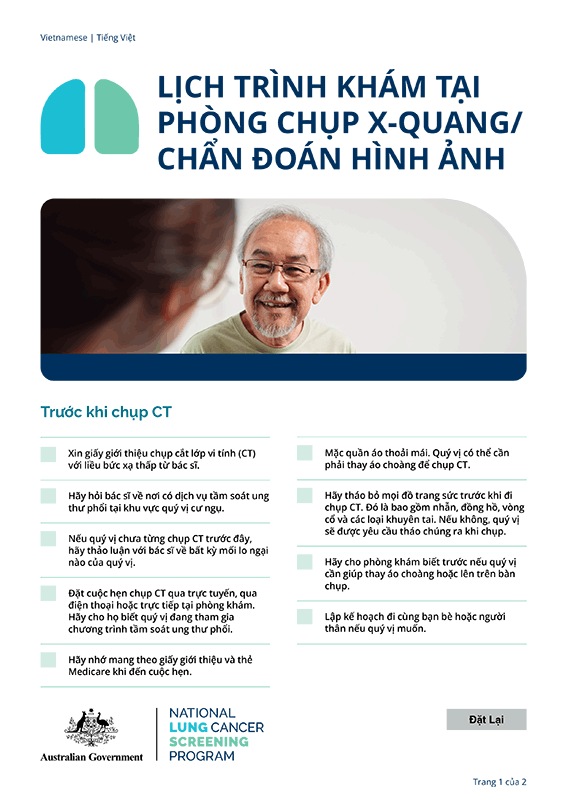 Chương trình Tầm Soát Ung Thư Phổi Toàn Quốc – Lịch trình khám tại phòng chẩn đoán hình ảnh – Tờ thông tin