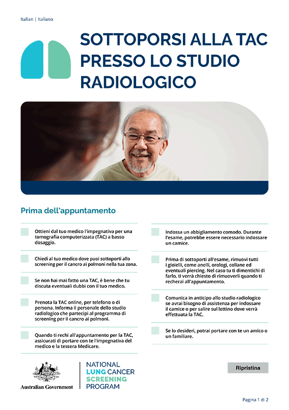 Programma nazionale di screening per il cancro ai polmoni – Sottoporsi alla TAC presso uno studio radiologico – Scheda informativa