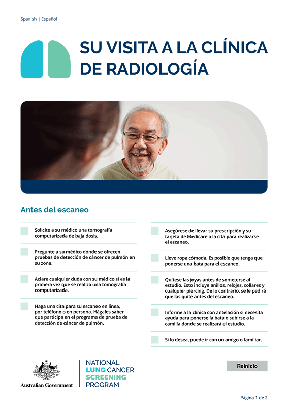 Programa Nacional de Detección de Cáncer de Pulmón: Su visita a la clínica de radiología - Hoja informativa