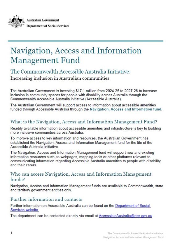 The Commonwealth Accessible Australia Initiative – Navigation, Access and Information Management Fund Cover page