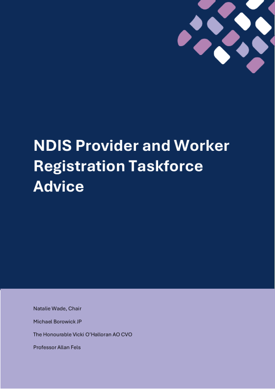 NDIS Provider and Worker Registration Taskforce Advice cover page