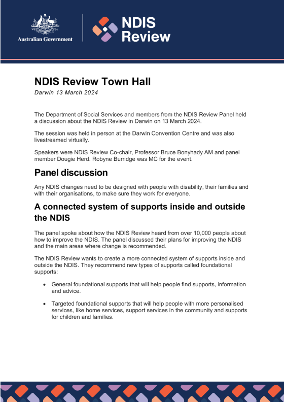 NDIS Review Town Hall – 13 March 2024 (Darwin) cover page