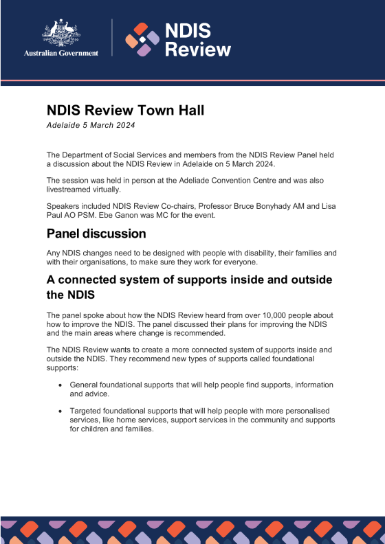 NDIS Review Town Hall – 5 March 2024 (Adelaide) cover page
