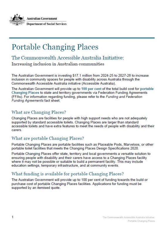 The Commonwealth Accessible Australia Initiative – Portable Changing Places cover page