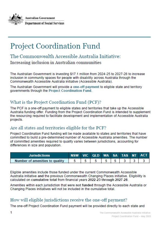 The Commonwealth Accessible Australia Initiative – Project Coordination Fund cover page