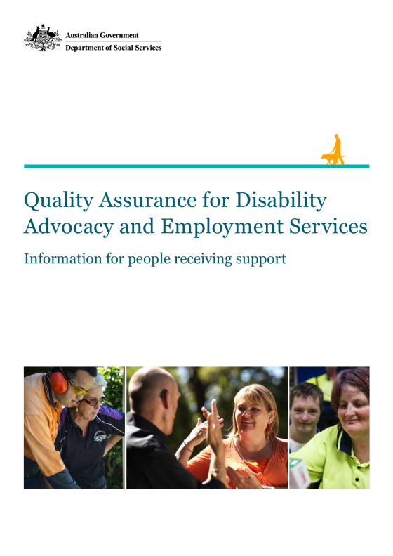 Quality Assurance for Disability Advocacy and Employment Services – Information for people receiving support cover page