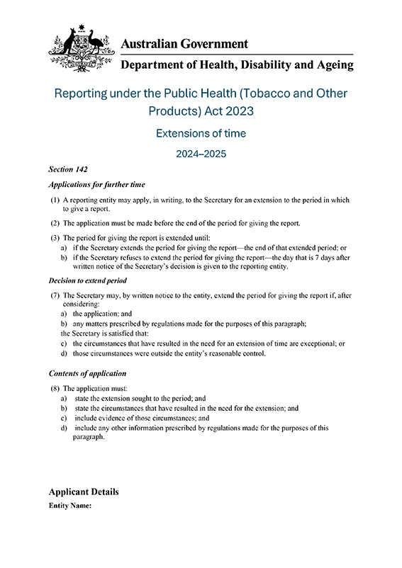 Requesting an extension for reporting: Tobacco
