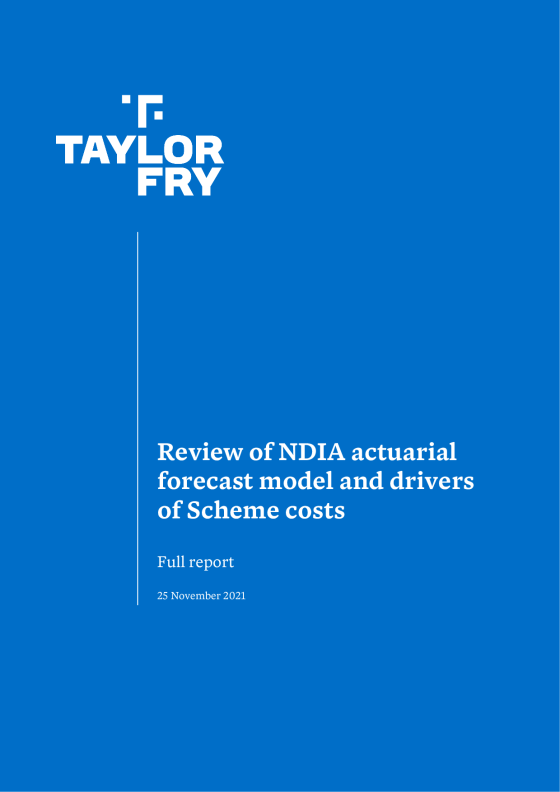 Review of NDIA actuarial forecast model and drivers of Scheme costs cover page
