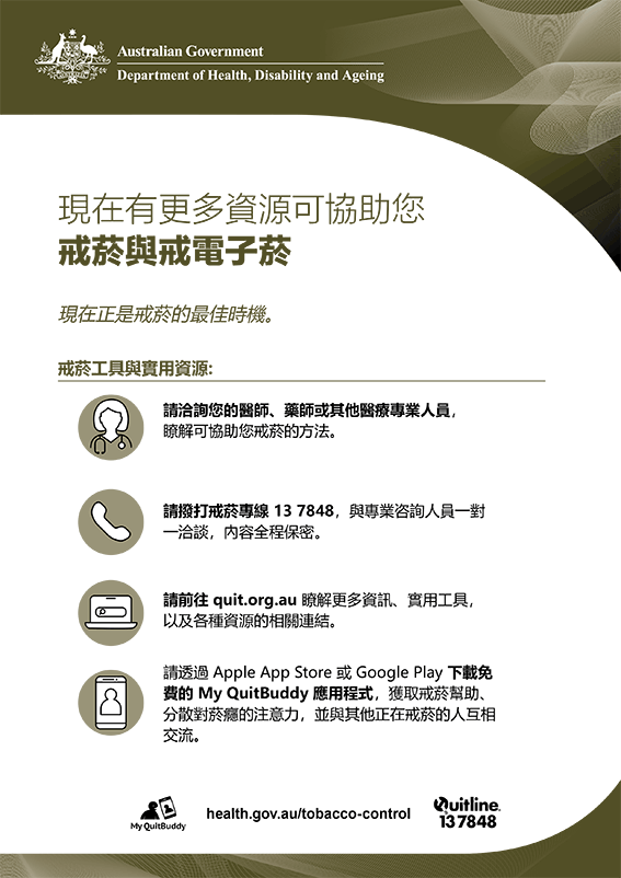 提供戒菸與戒電子菸協助的海報